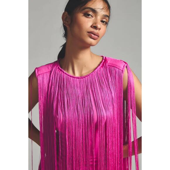 nwt ANTHROPOLOGIE HUTCH sz XS Fringed Sleeveless Dress in Raspberry Pink - Picture 3 of 5